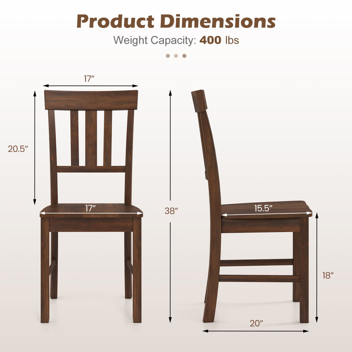Rubber Wood Dining Chairs Set of 2 with High Slat Backrests-Brown-Dining Chairs-DECOROLALA