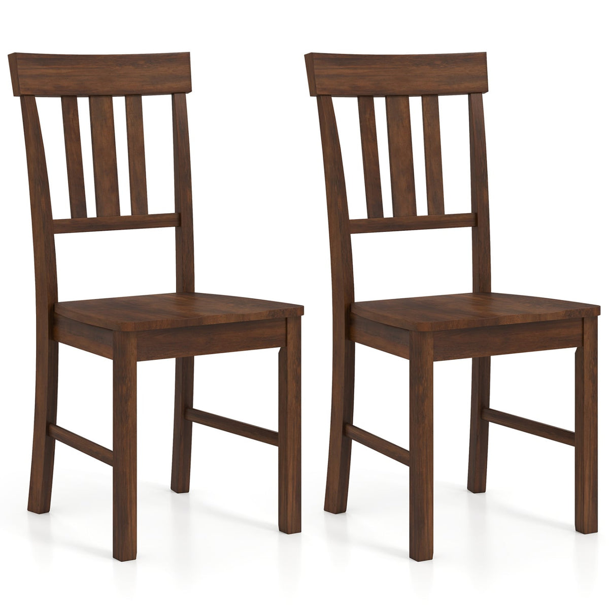 Rubber Wood Dining Chairs Set of 2 with High Slat Backrests-Brown-Dining Chairs-DECOROLALA