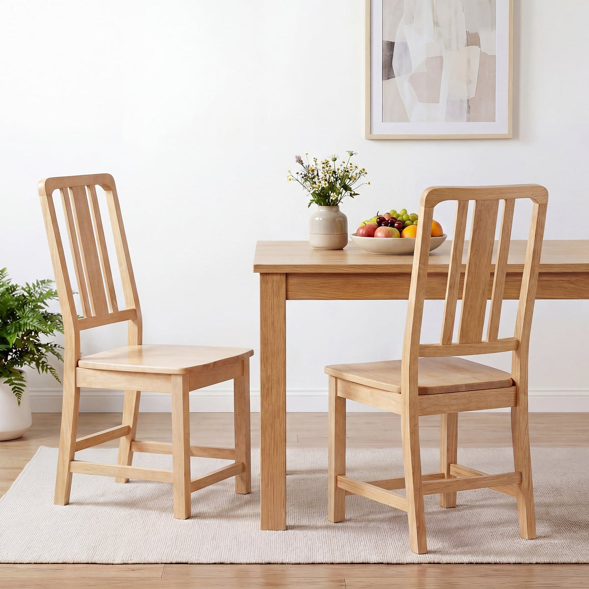 Rubber Wood Dining Chairs Set of 2 with Hollowed Backrest-Natural-Dining Chairs-DECOROLALA