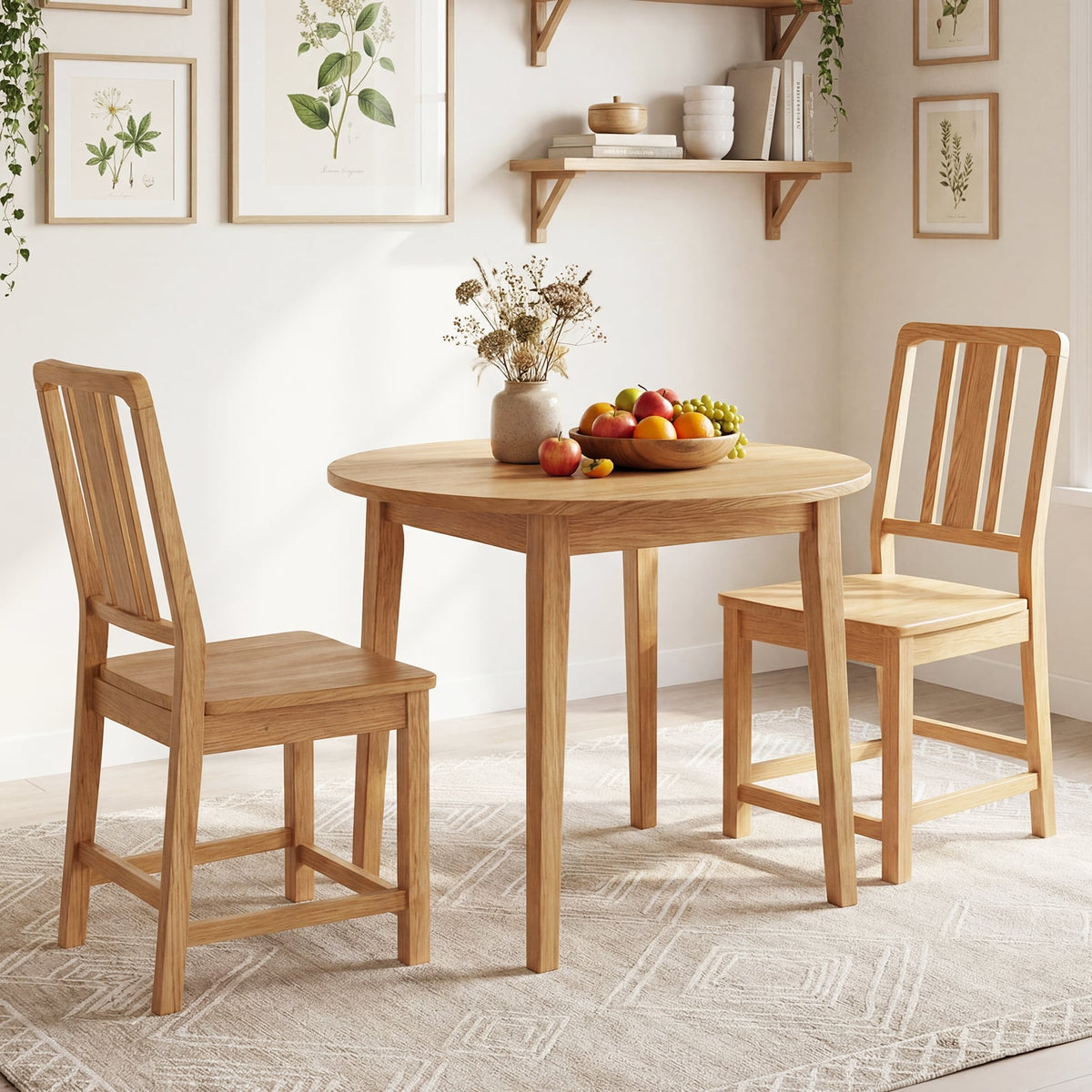 Rubber Wood Dining Chairs Set of 2 with Hollowed Backrest-Natural-Dining Chairs-DECOROLALA
