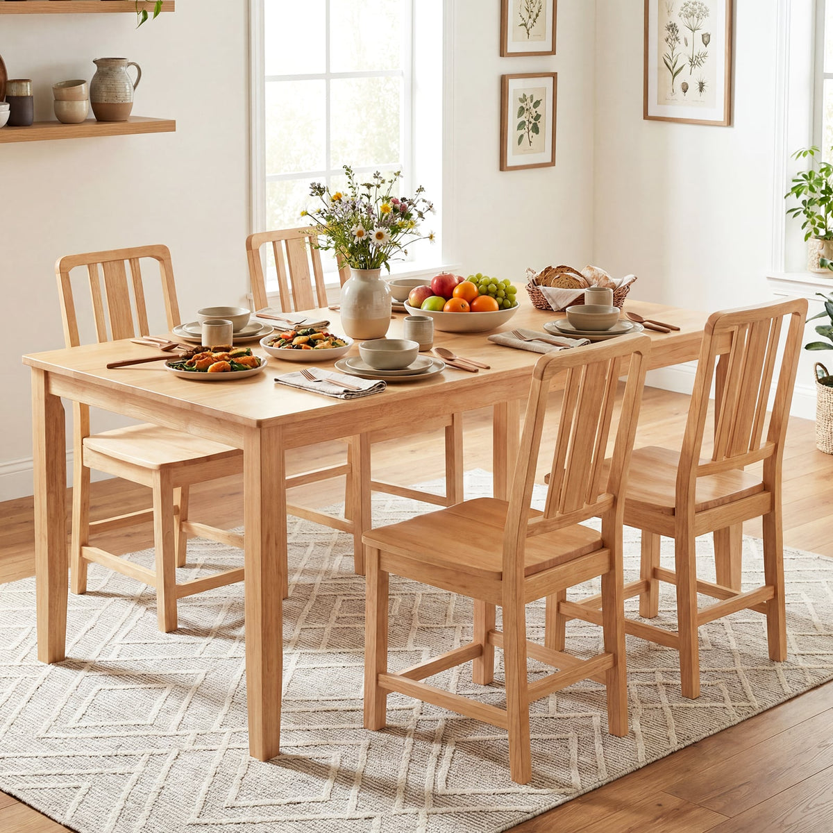 Rubber Wood Dining Chairs Set of 2 with Hollowed Backrest-Natural-Dining Chairs-DECOROLALA