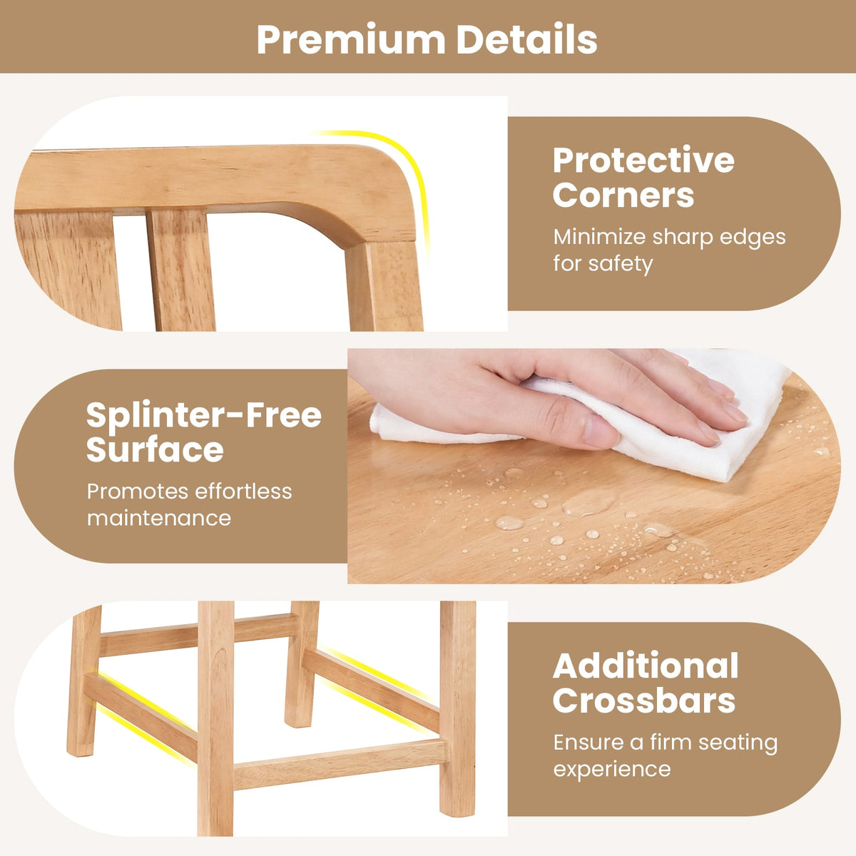Rubber Wood Dining Chairs Set of 2 with Hollowed Backrest-Natural-Dining Chairs-DECOROLALA