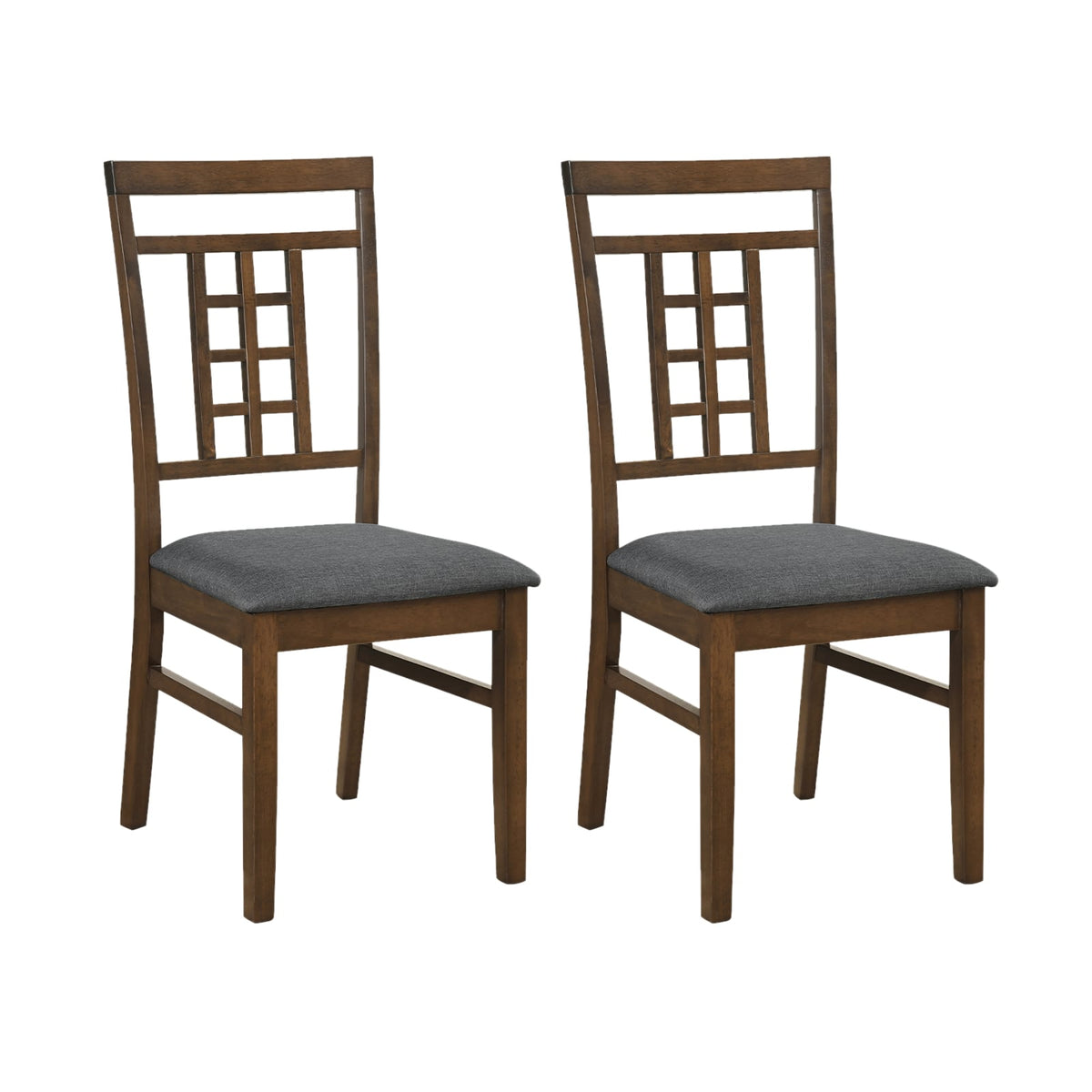 Rubber Wood Dining Chairs Set of 2 with Lattice Back-Brown-Dining Chairs-DECOROLALA