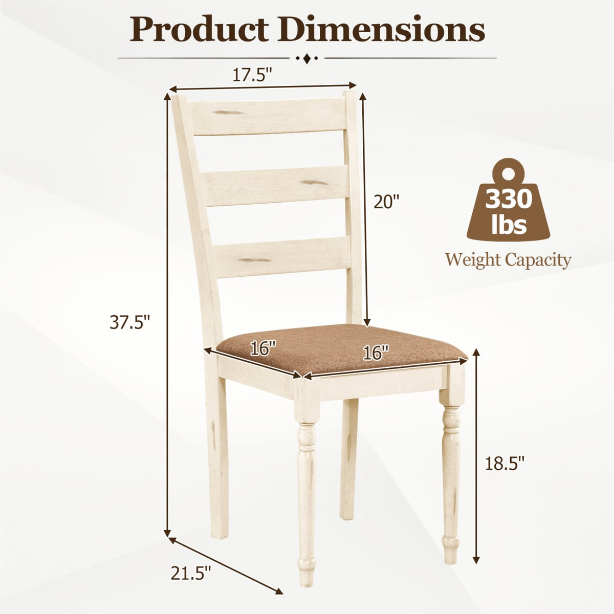 Rubber Wood Dining Chairs Set of 2 with Padded Linen Seat & Slatted Backrest-White-Dining Chairs-DECOROLALA