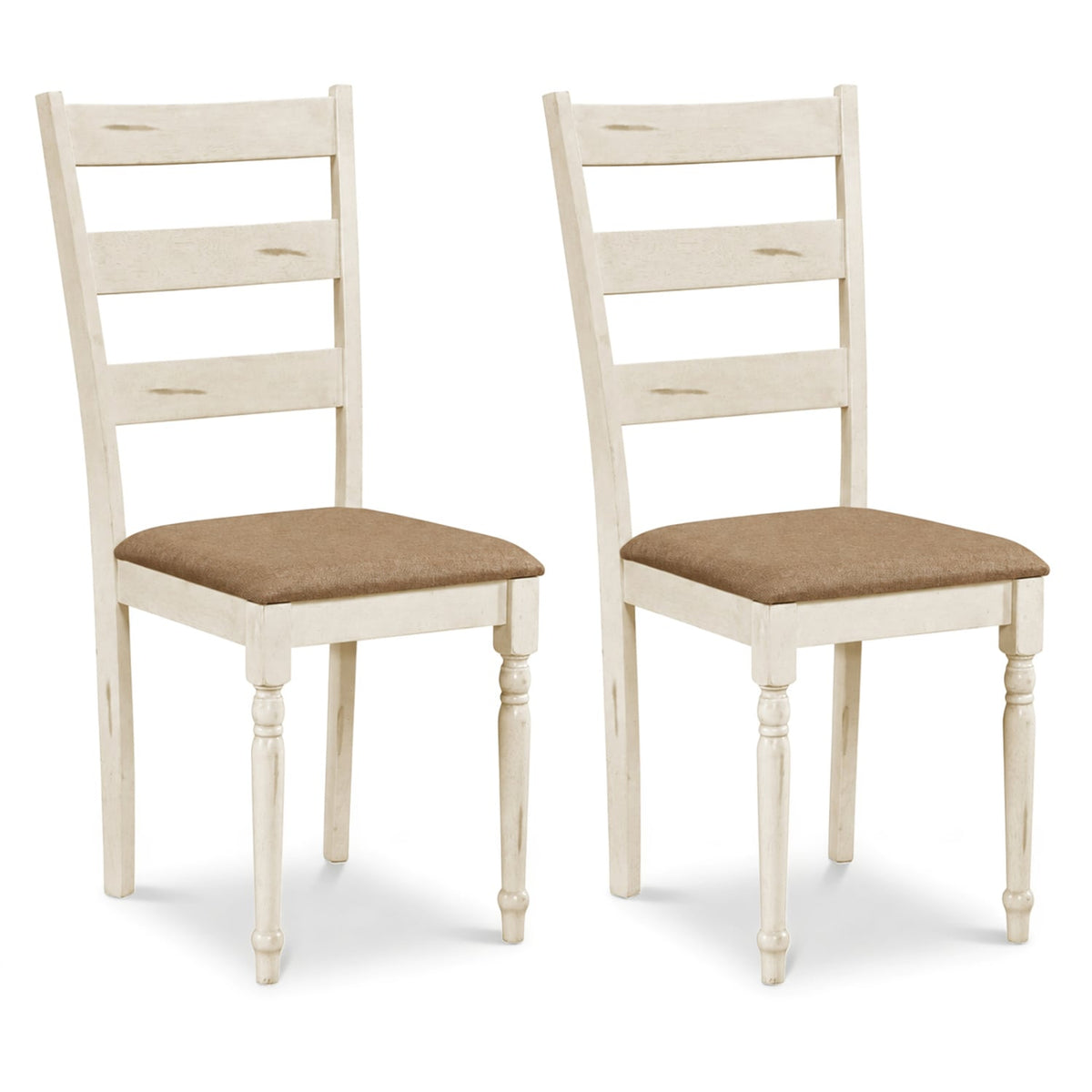 Rubber Wood Dining Chairs Set of 2 with Padded Linen Seat & Slatted Backrest-White-Dining Chairs-DECOROLALA