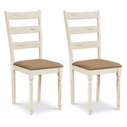 Rubber Wood Dining Chairs Set of 2 with Padded Linen Seat & Slatted Backrest-White-Dining Chairs-DECOROLALA