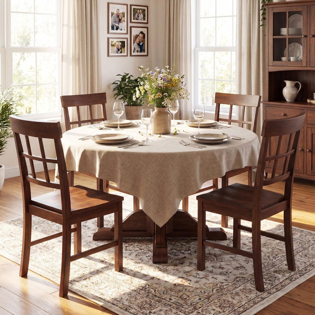 Rubber Wood Dining Chairs Set of 4 with High Backrests-Brown-Dining Chairs-DECOROLALA