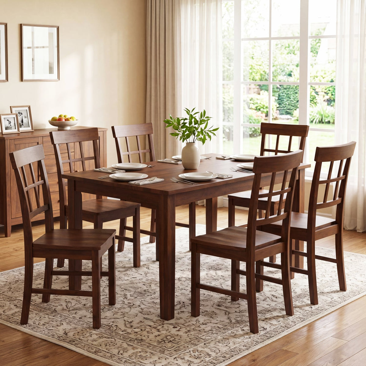 Rubber Wood Dining Chairs Set of 4 with High Backrests-Brown-Dining Chairs-DECOROLALA