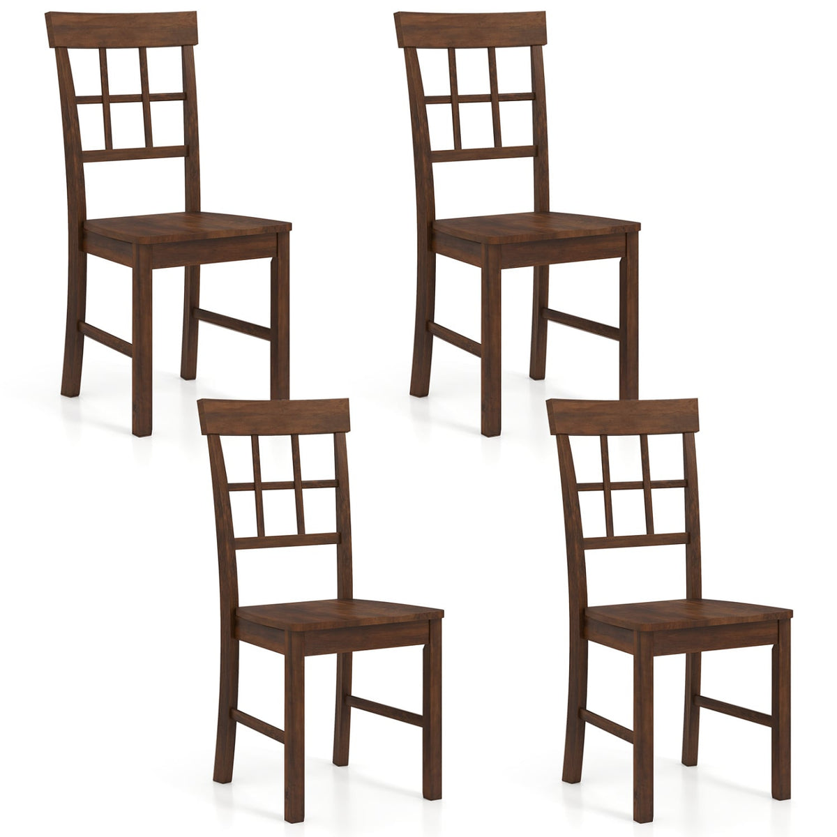 Rubber Wood Dining Chairs Set of 4 with High Backrests-Brown-Dining Chairs-DECOROLALA