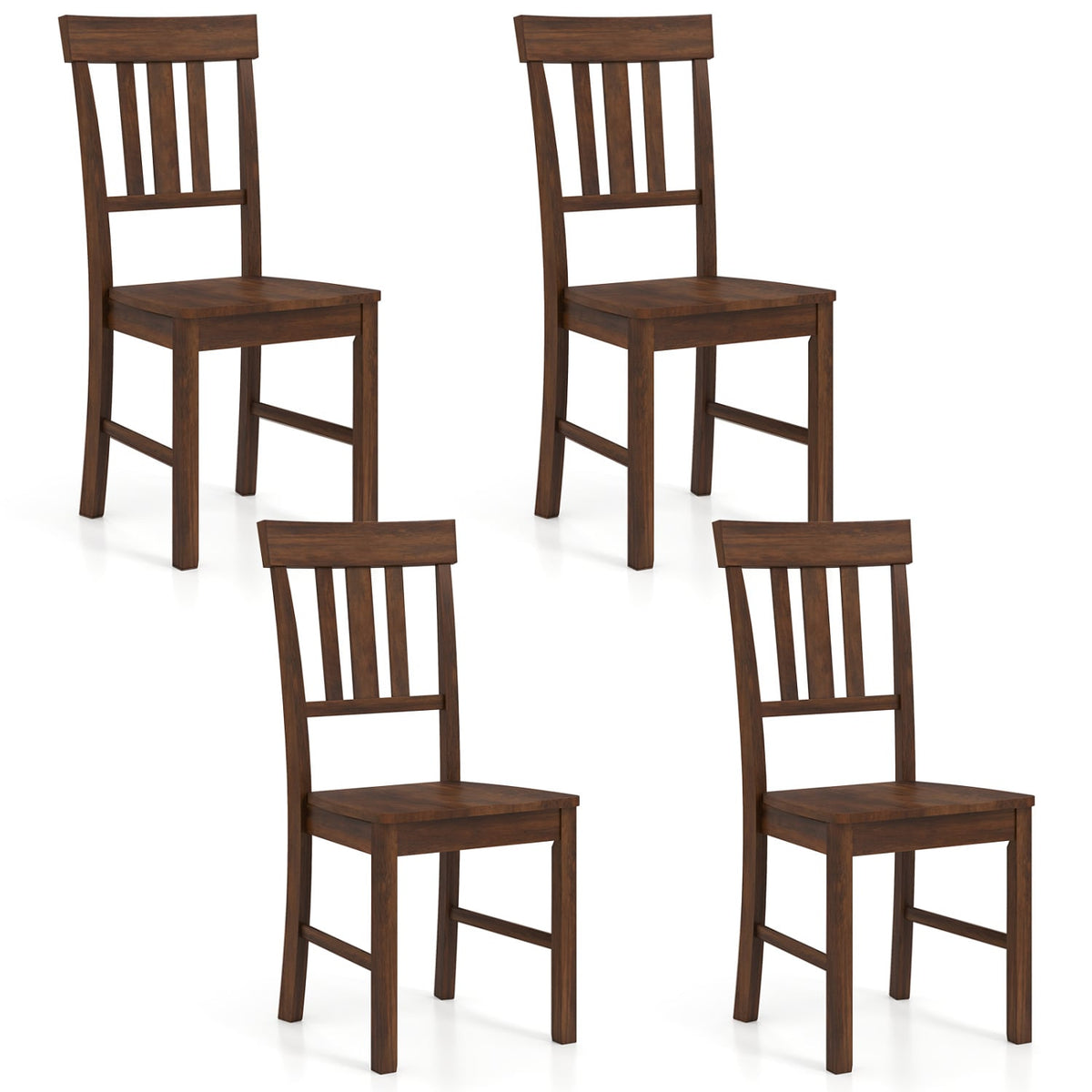 Rubber Wood Dining Chairs Set of 4 with High Slat Backrests-Brown-Dining Chairs-DECOROLALA