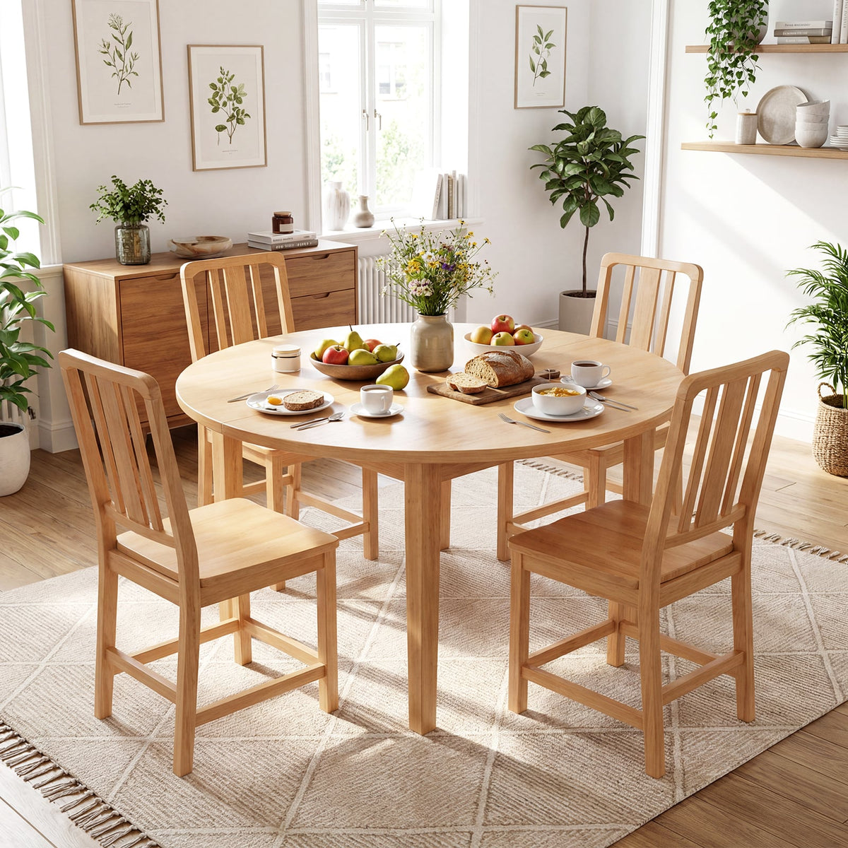 Rubber Wood Dining Chairs Set of 4 with Hollowed Backrest-Natural-Dining Chairs-DECOROLALA