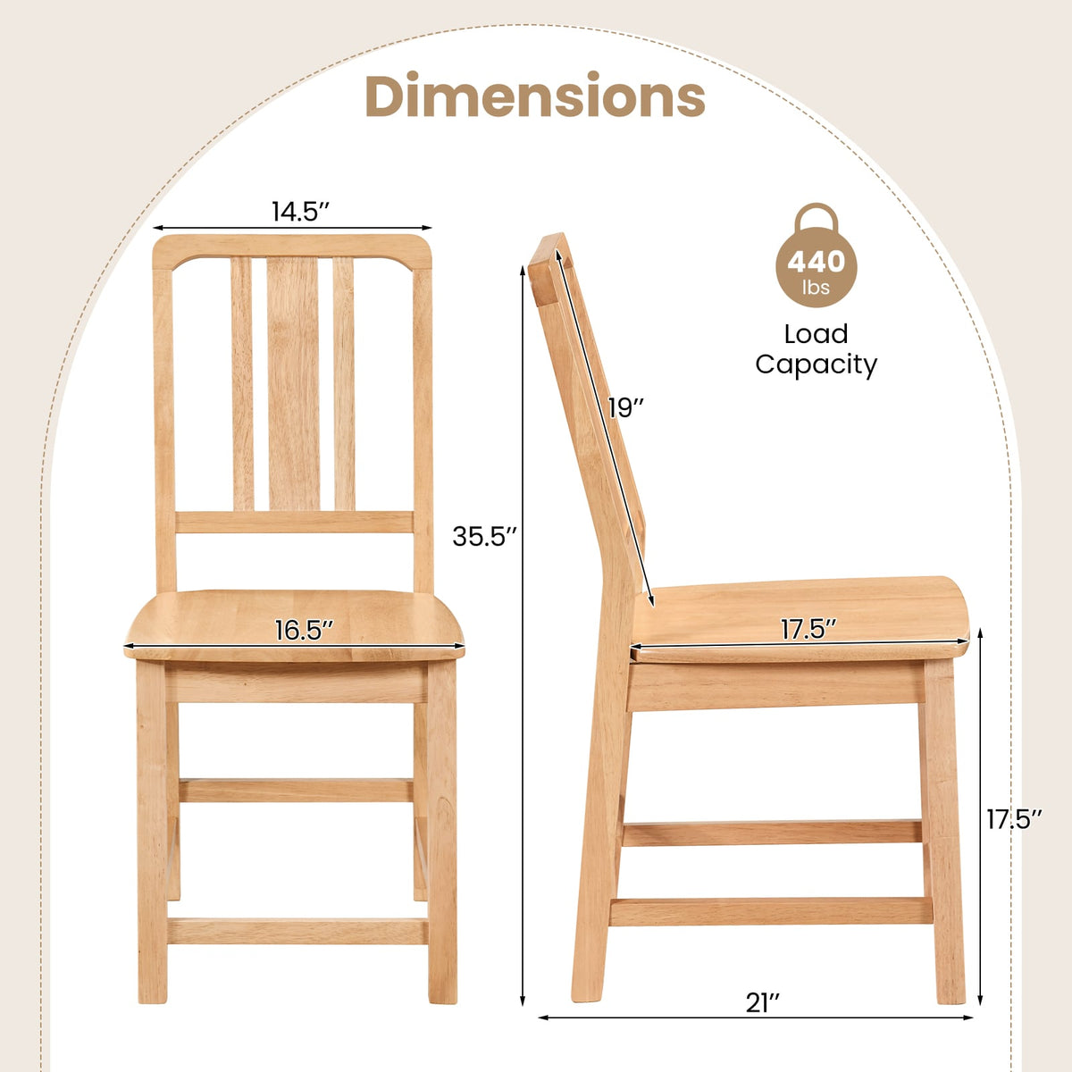 Rubber Wood Dining Chairs Set of 4 with Hollowed Backrest-Natural-Dining Chairs-DECOROLALA