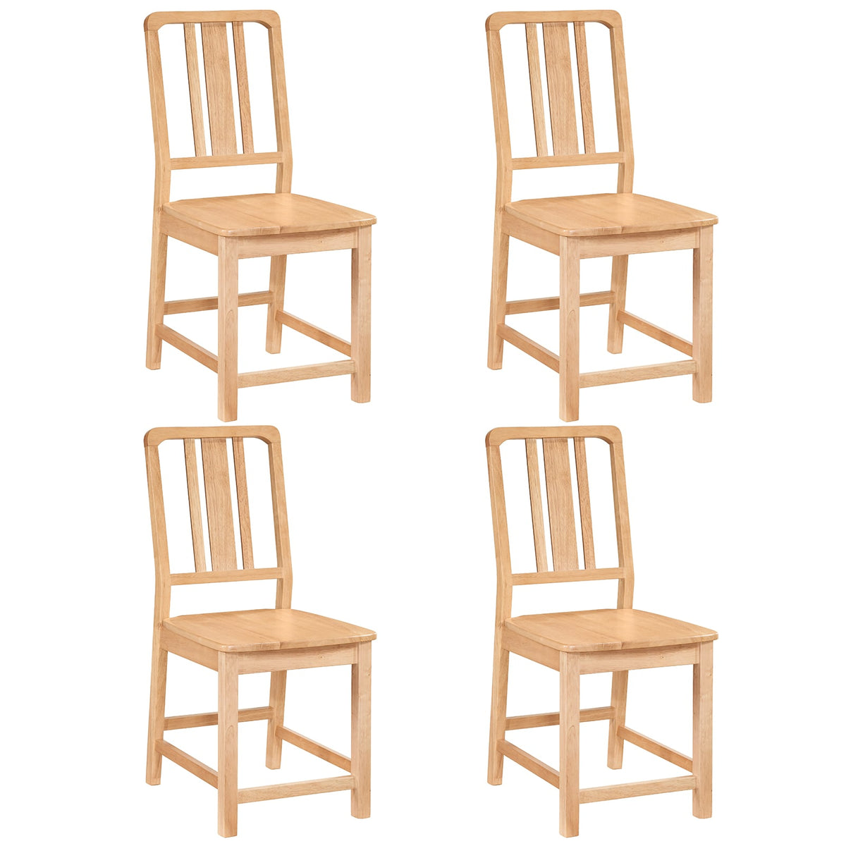 Rubber Wood Dining Chairs Set of 4 with Hollowed Backrest-Natural-Dining Chairs-DECOROLALA