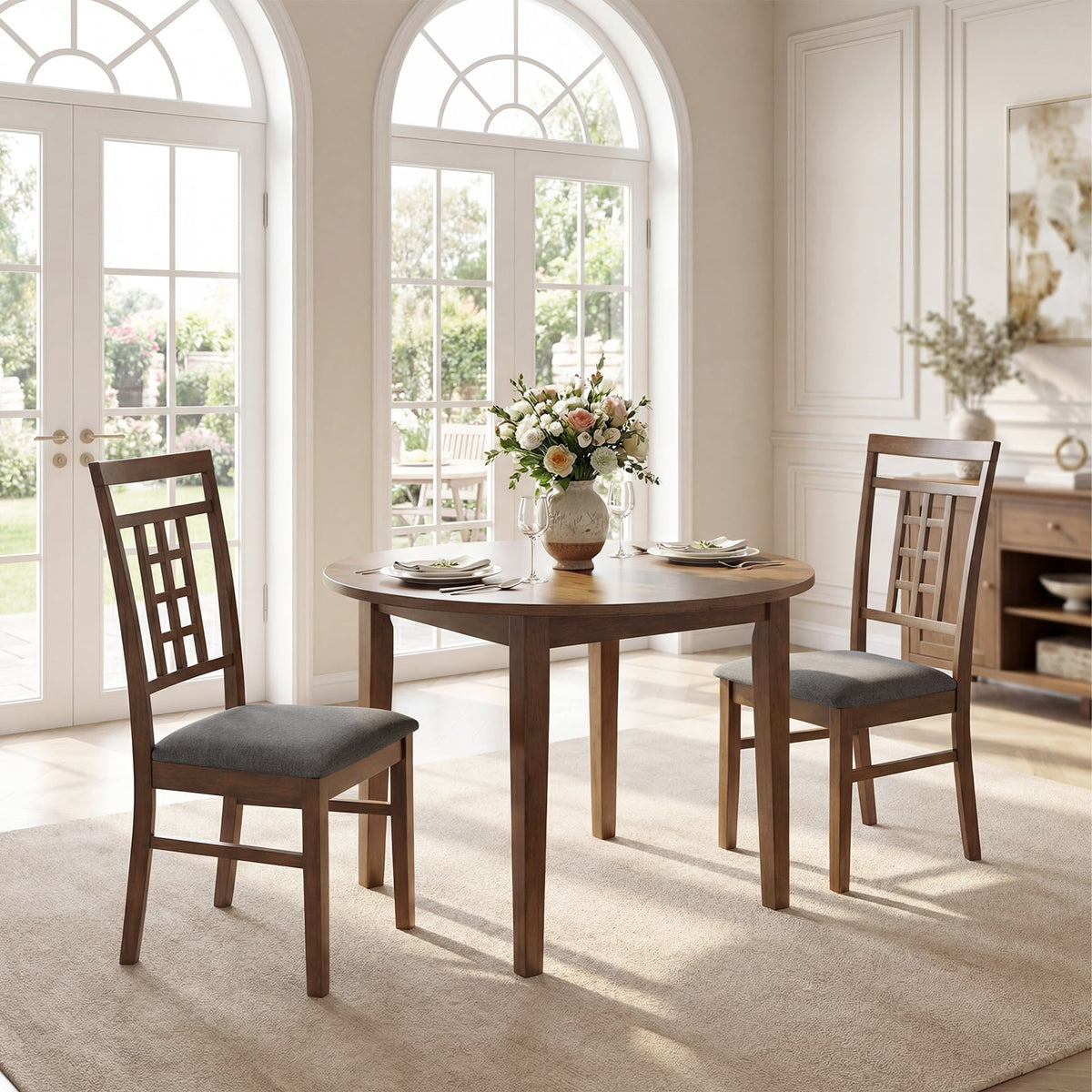 Rubber Wood Dining Chairs Set of 4 with Lattice Back-Brown-Dining Chairs-DECOROLALA