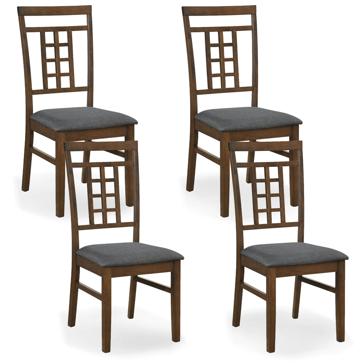 Rubber Wood Dining Chairs Set of 4 with Lattice Back-Brown-Dining Chairs-DECOROLALA