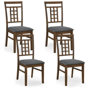 Rubber Wood Dining Chairs Set of 4 with Lattice Back-Brown-Dining Chairs-DECOROLALA
