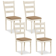 Rubber Wood Dining Chairs Set of 4 with Padded Linen Seat & Slatted Backrest-White-Dining Chairs-DECOROLALA