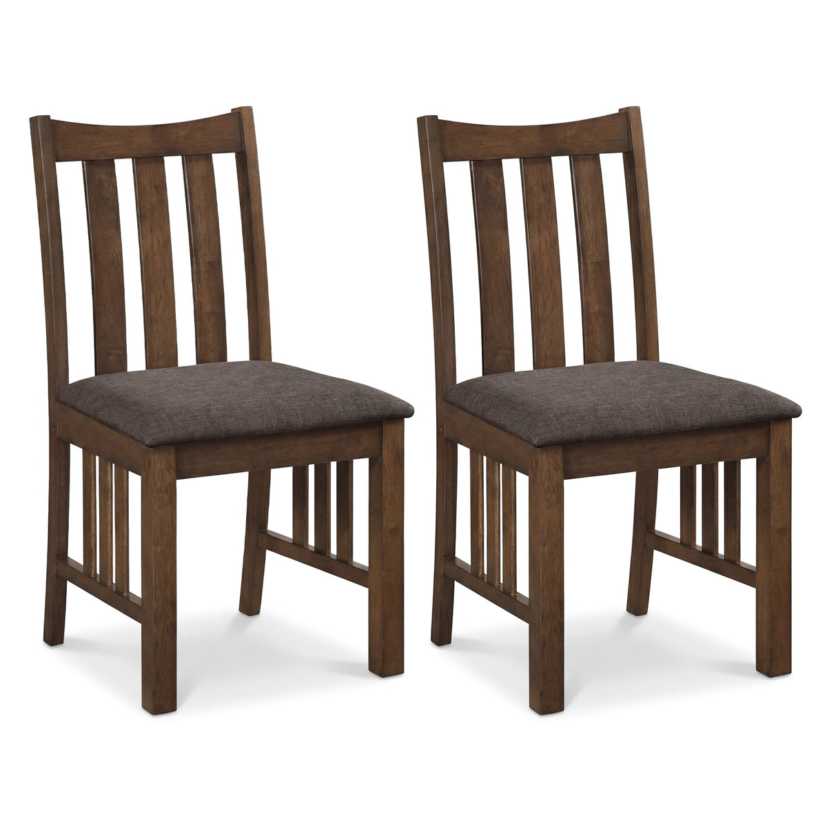 Rubber Wood Dining Chairs Side Chairs Set of 2 with Slat Back-Brown-Dining Chairs-DECOROLALA