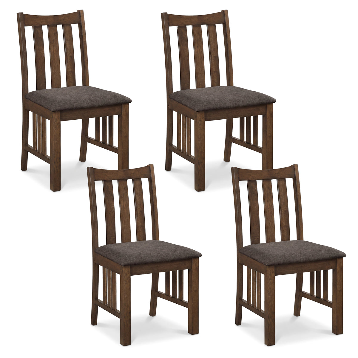 Rubber Wood Dining Chairs Side Chairs Set of 4 with Slat Back-Brown-Dining Chairs-DECOROLALA