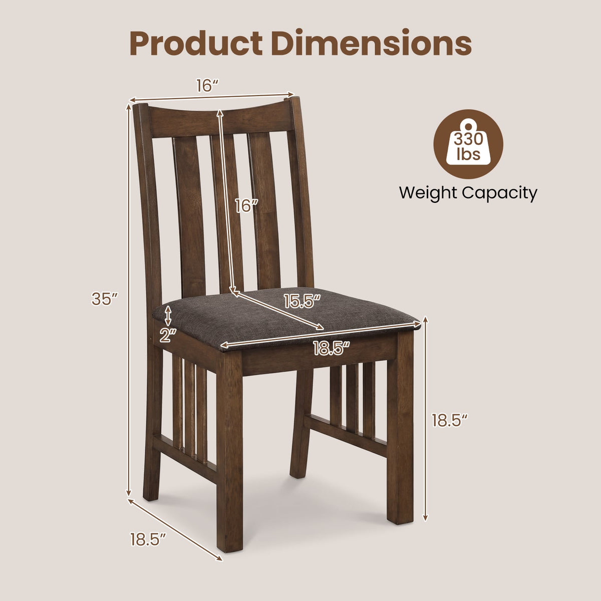 Rubber Wood Dining Chairs Side Chairs Set of 4 with Slat Back-Brown-Dining Chairs-DECOROLALA
