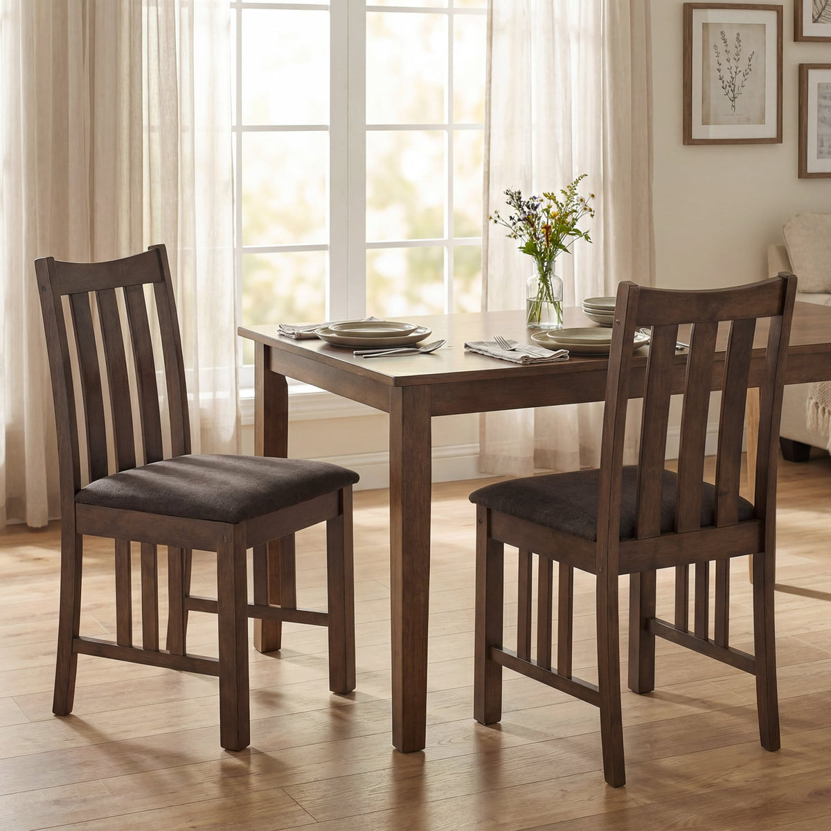 Rubber Wood Dining Chairs Side Chairs Set of 4 with Slat Back-Brown-Dining Chairs-DECOROLALA