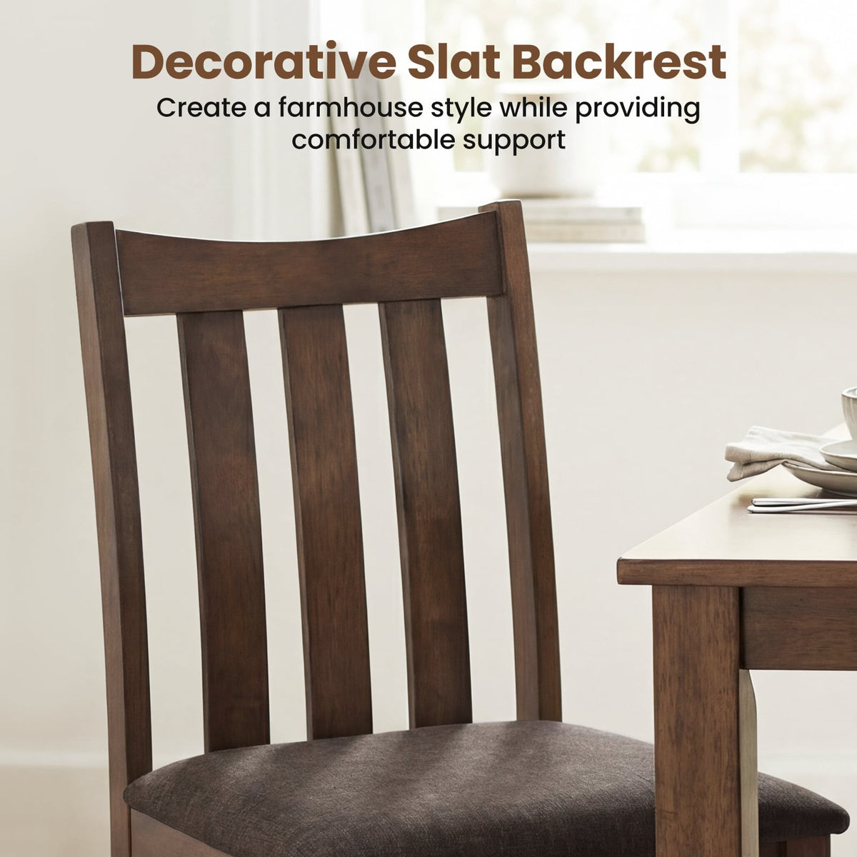 Rubber Wood Dining Chairs Side Chairs Set of 4 with Slat Back-Brown-Dining Chairs-DECOROLALA