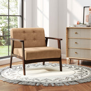 Rubber Wood Frame Accent Chair with Armrest for Living Room-Beige-Accent Chairs-DECOROLALA