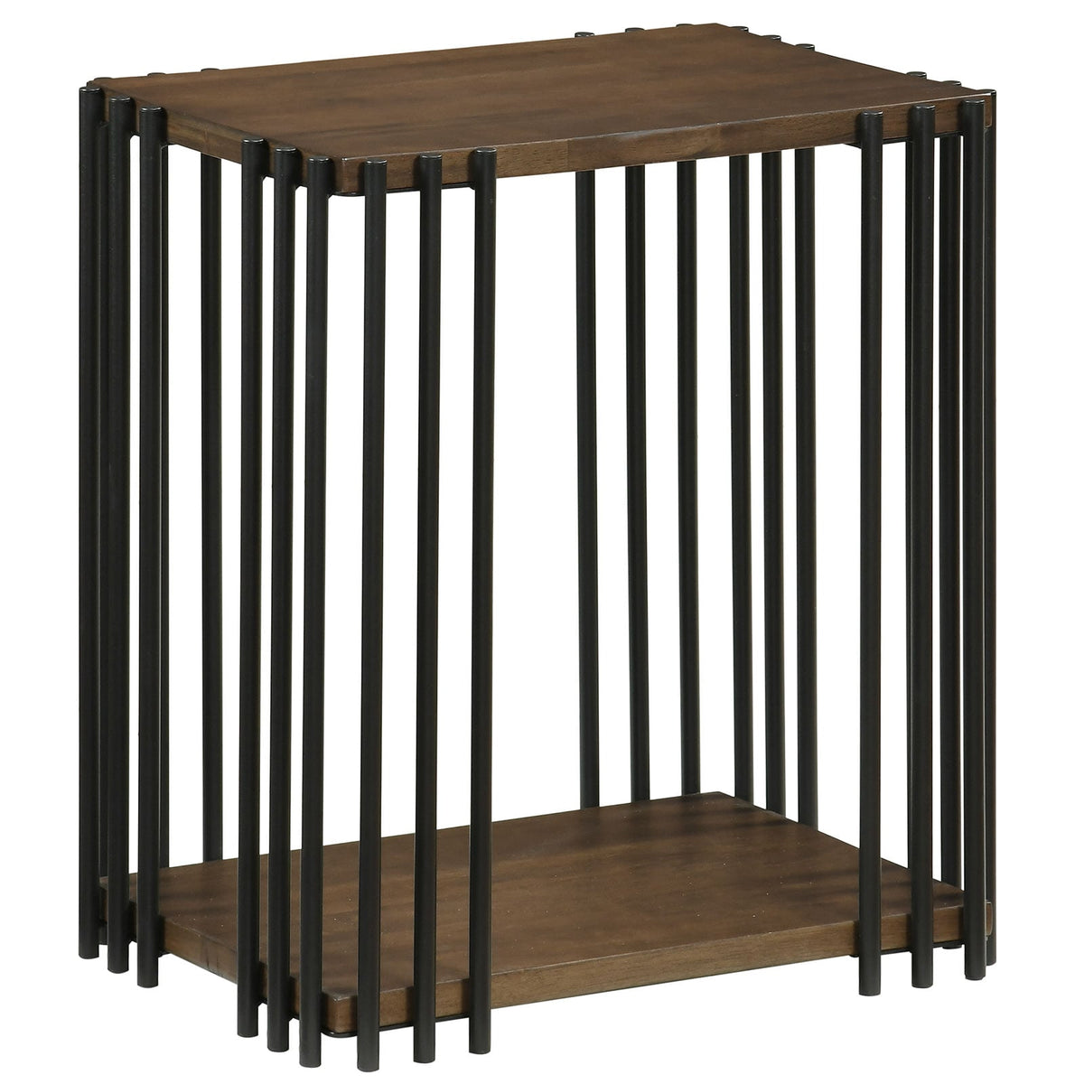 Rubber Wood Side Table with 2-Layer Storage Shelves and Metal Frame-Walnut-End & Side Tables-DECOROLALA