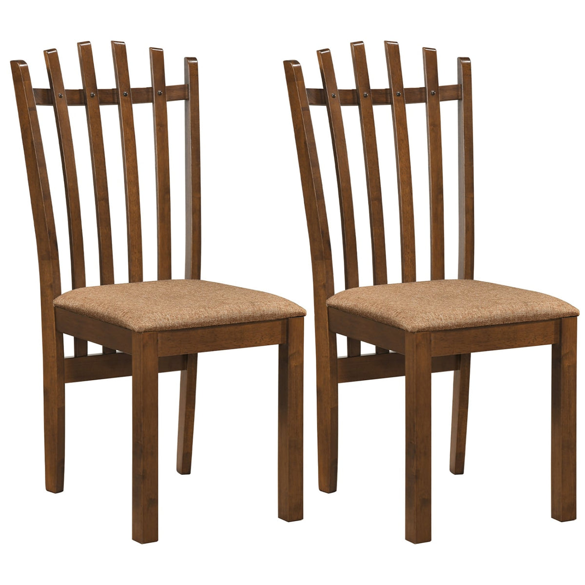 Rubber Wood Slat Back Kitchen Dining Chairs Set of 2-Brown-Dining Chairs-DECOROLALA