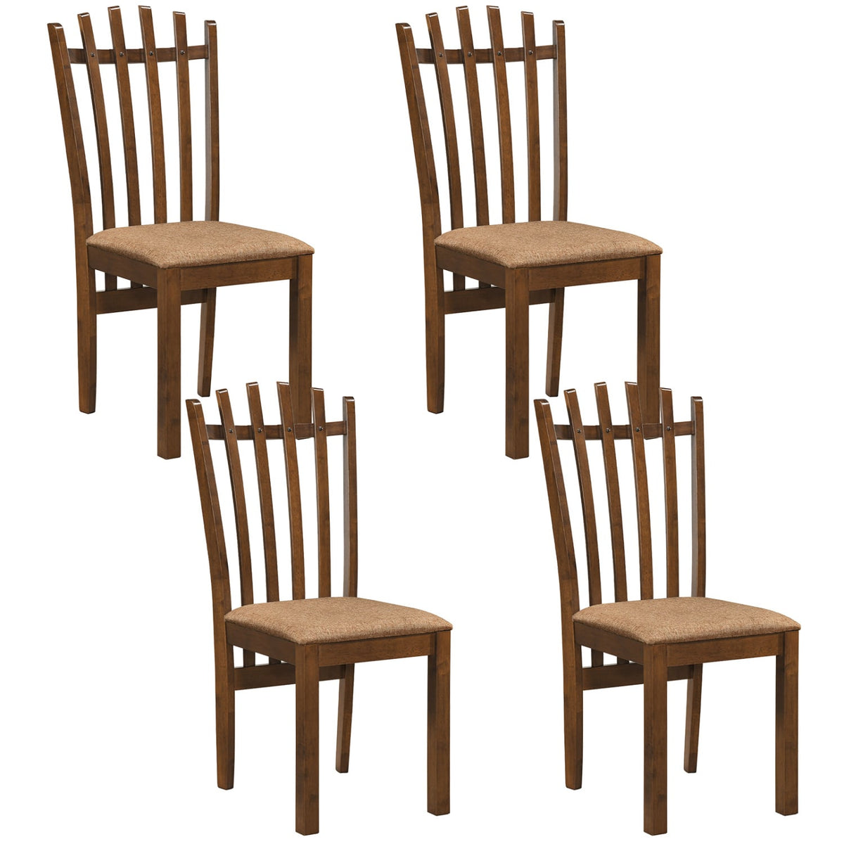 Rubber Wood Slat Back Kitchen Dining Chairs Set of 4-Brown-Dining Chairs-DECOROLALA
