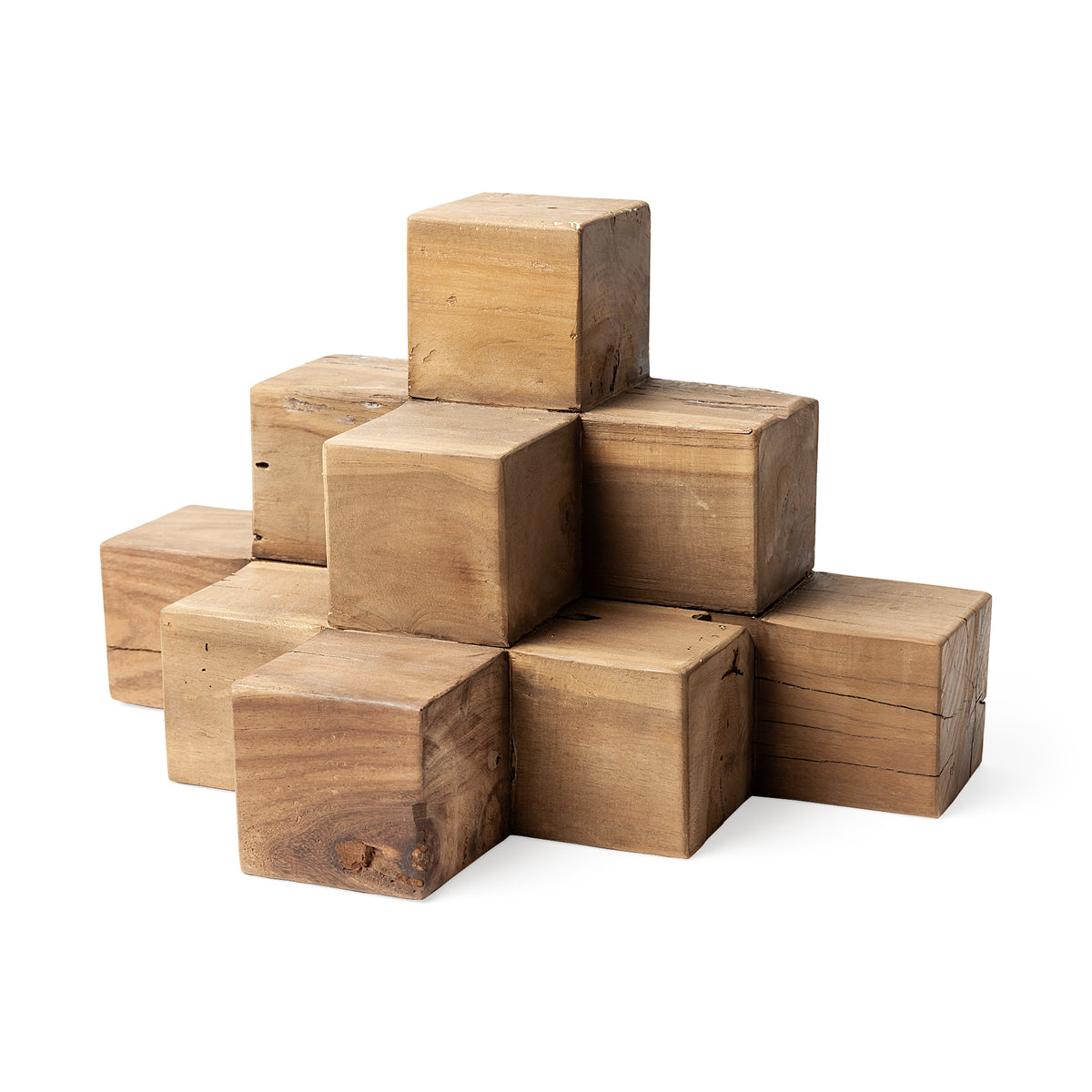 Rubik Reclaimed Wooden Cube Display Object - 15"L x 10"W Natural-Decorative Objects-DECOROLALA