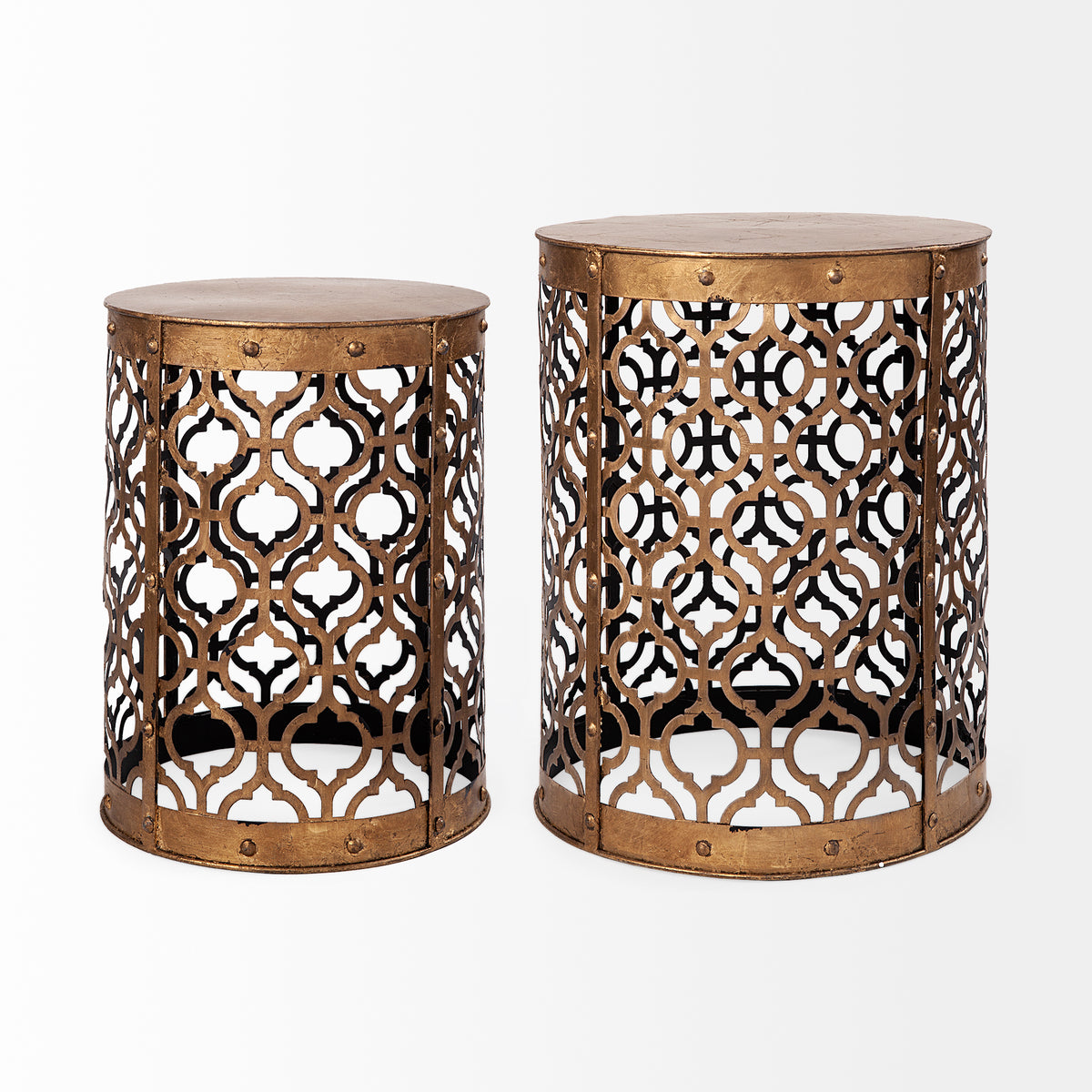 Rudebekia (Set of 2) 16L x 16W Gold Round Metal Accent Tables-Accent Tables-DECOROLALA