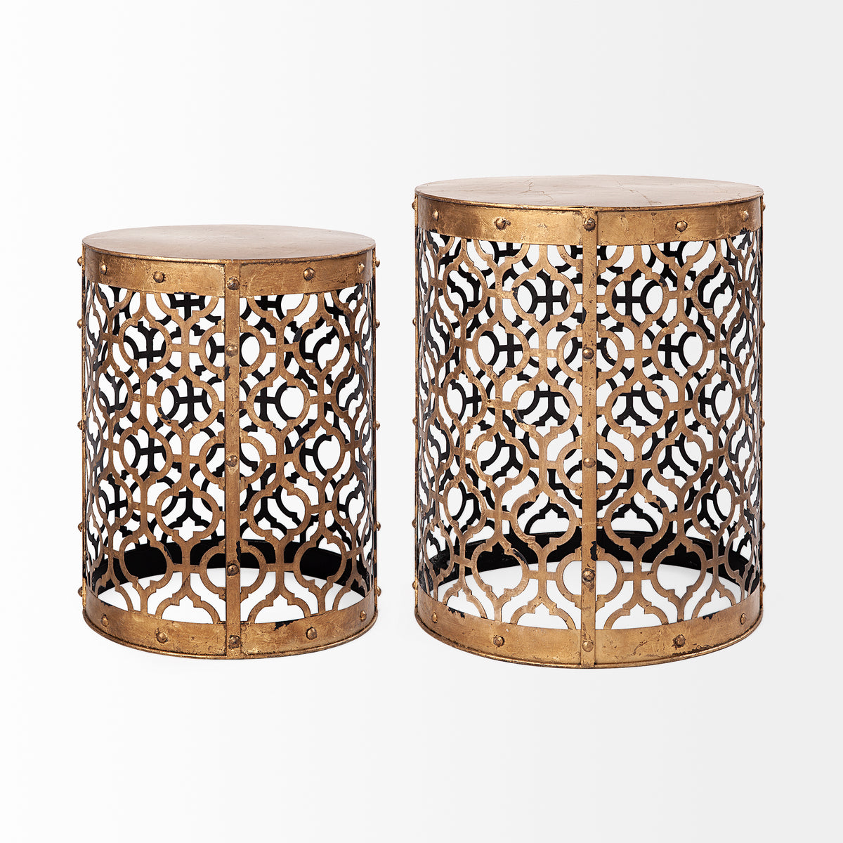 Rudebekia (Set of 2) 16L x 16W Gold Round Metal Accent Tables-Accent Tables-DECOROLALA