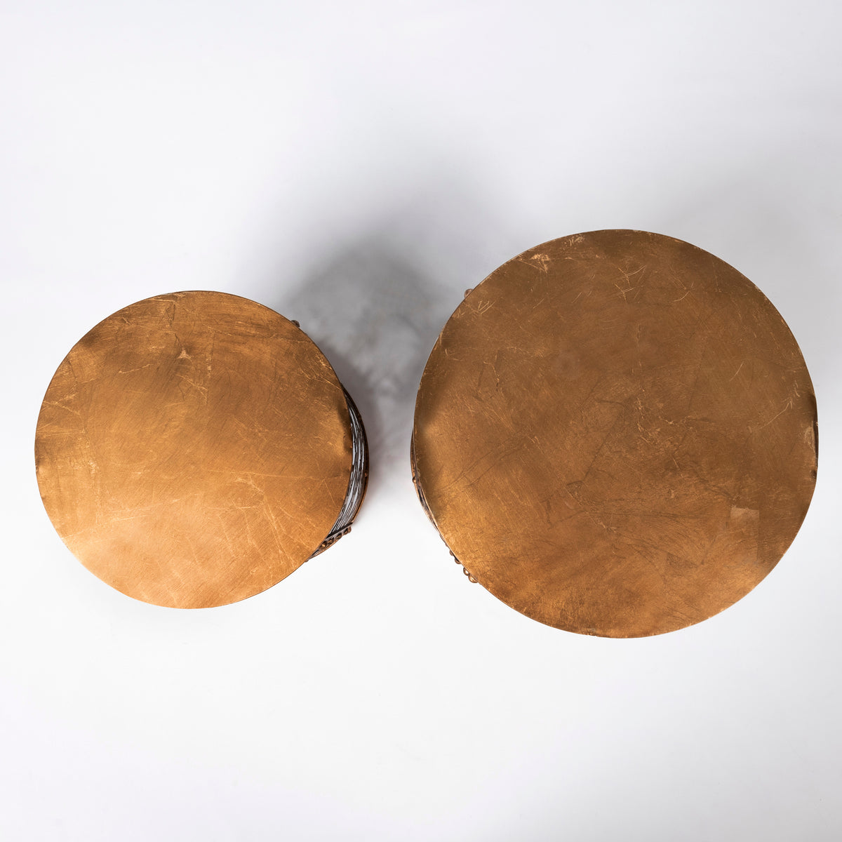 Rudebekia (Set of 2) 16L x 16W Gold Round Metal Accent Tables-Accent Tables-DECOROLALA