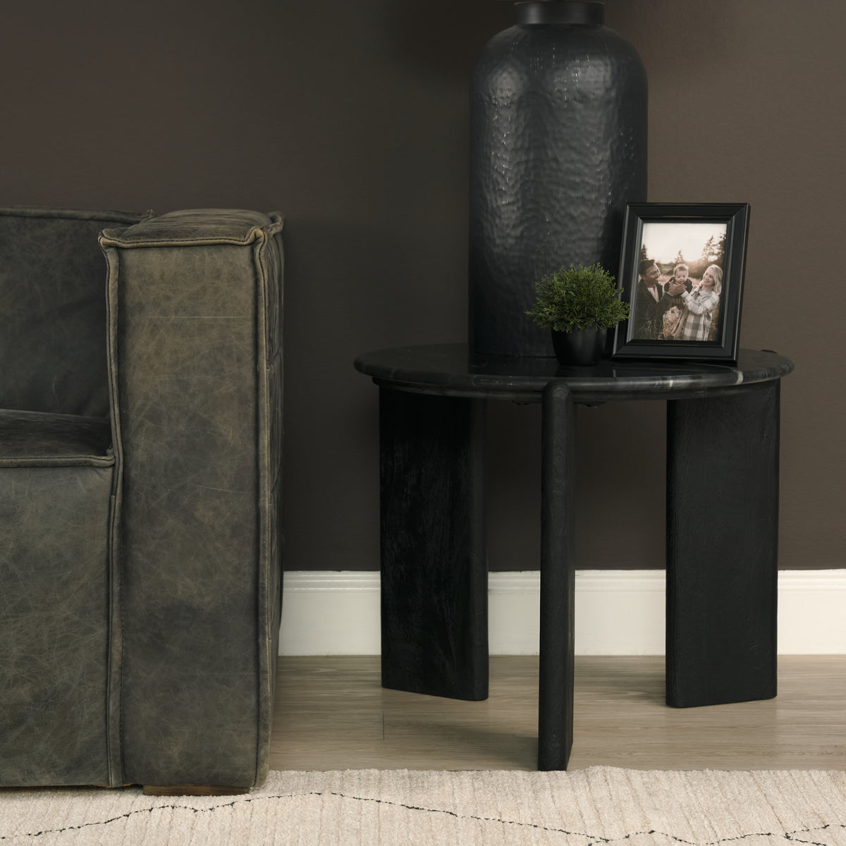 Rumer Dark Brown Wood and White Marble Side Table-Side Tables-DECOROLALA