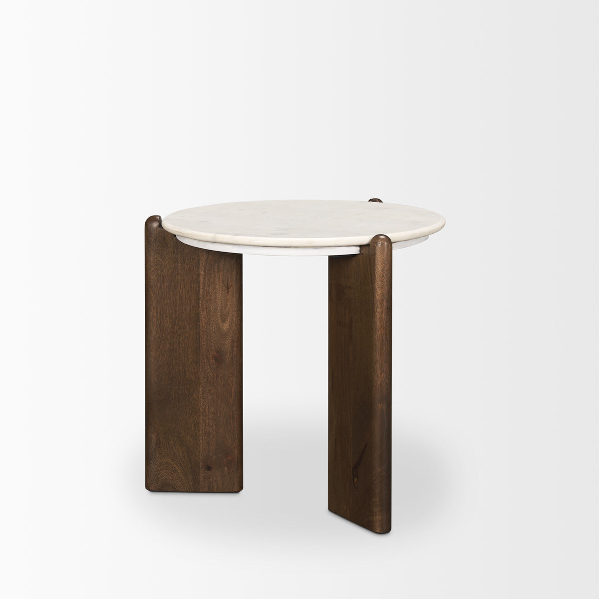 Rumer Dark Brown Wood w/ White Marble Side Table-End and Side Tables-DECOROLALA