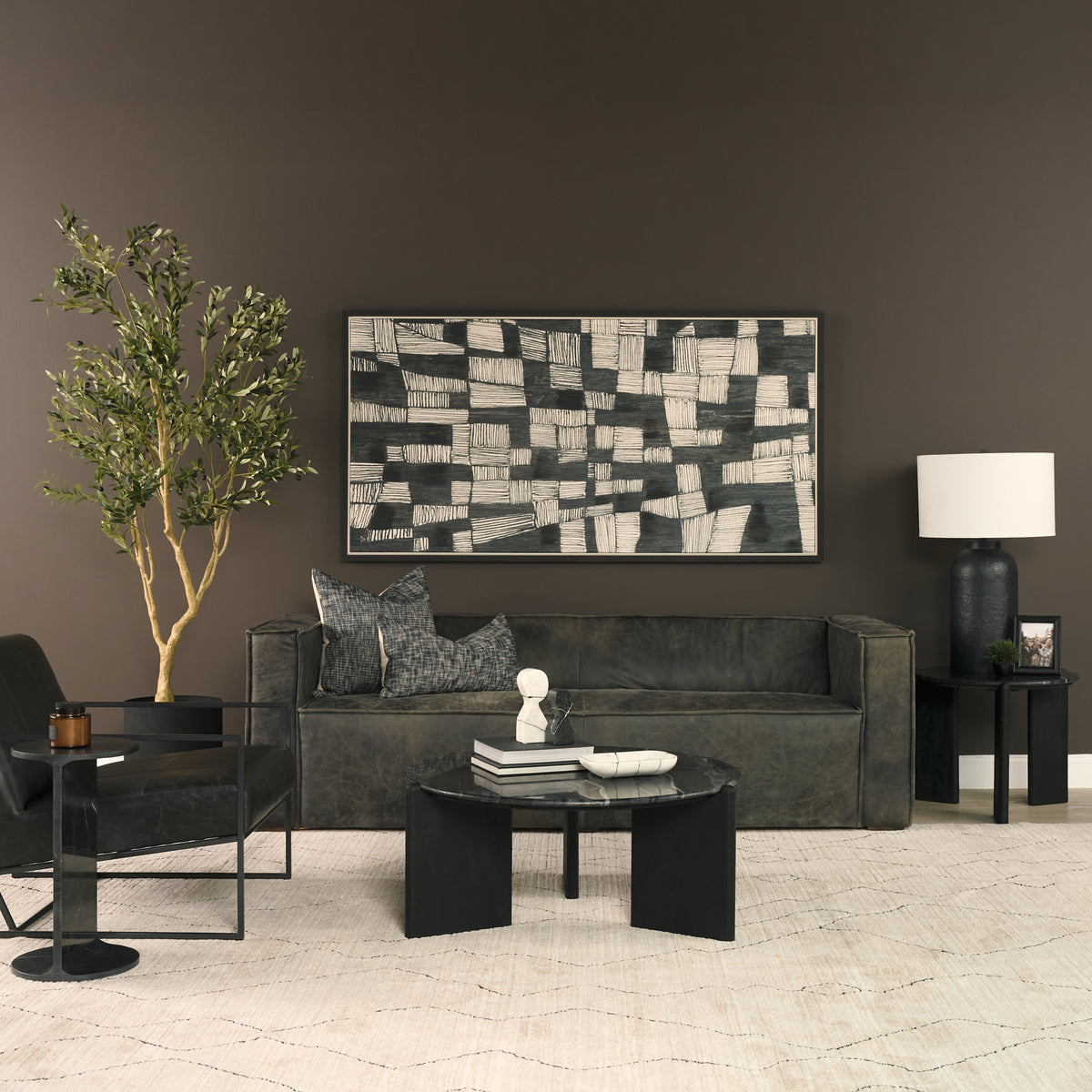 Rumer Dark Wood w/ White Marble Coffee Table-Coffee Tables-DECOROLALA