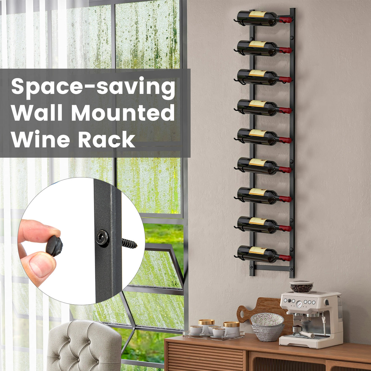 Rust proof Wall Mounted Wine Rack for 6 or 9 Bottles-L-Wine Racks-DECOROLALA