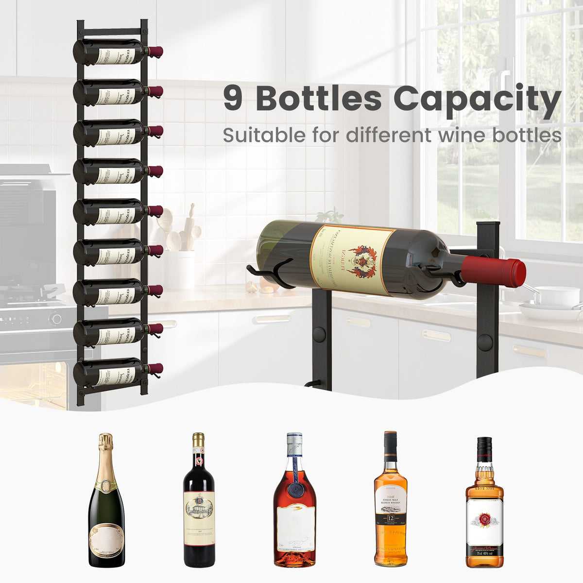 Rust proof Wall Mounted Wine Rack for 6 or 9 Bottles-L-Wine Racks-DECOROLALA