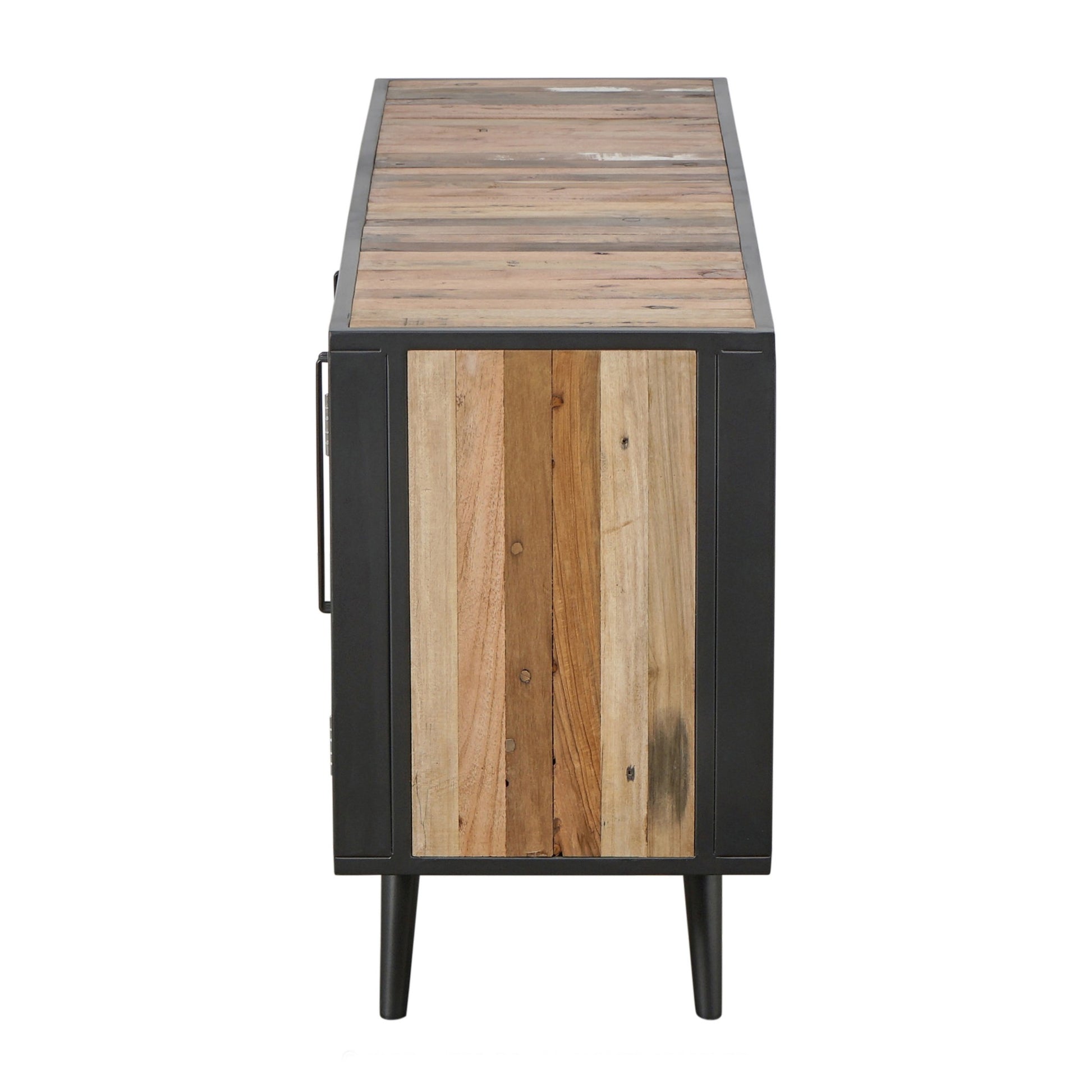 Rustic Black Natural and Rattan Media Cabinet with Three Doors-TV Stands-DECOROLALA