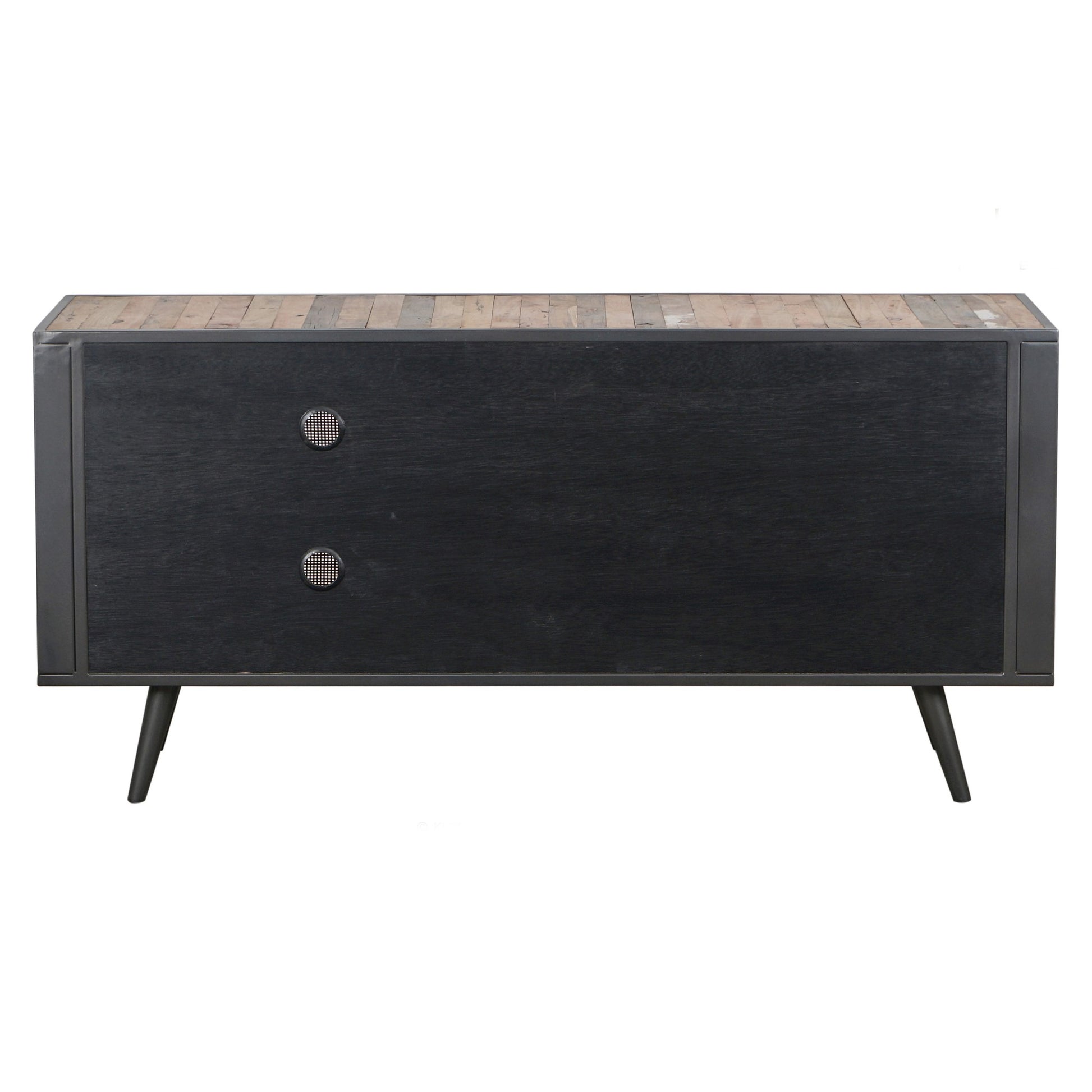 Rustic Black Natural and Rattan Media Cabinet with Three Doors-TV Stands-DECOROLALA
