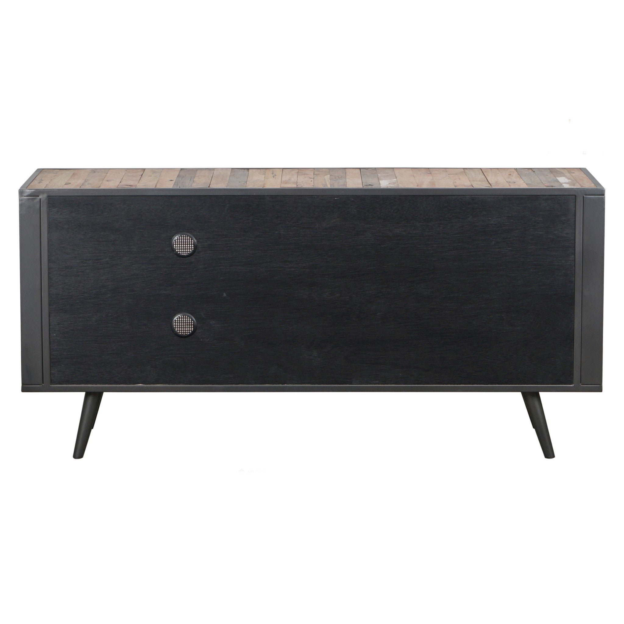 Rustic Black Natural and Rattan Media Cabinet with Three Doors-TV Stands-DECOROLALA