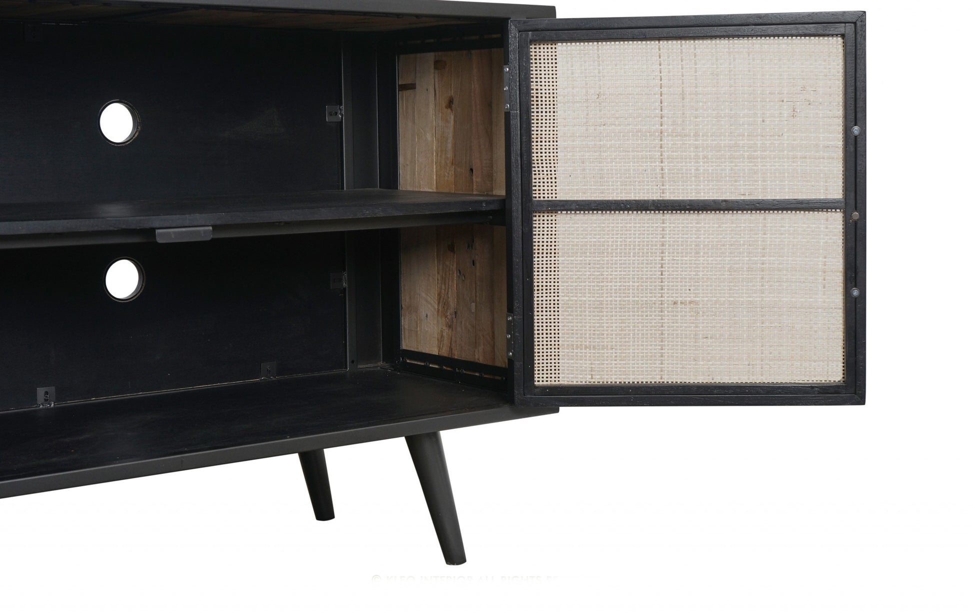 Rustic Black Natural and Rattan Media Cabinet with Three Doors-TV Stands-DECOROLALA
