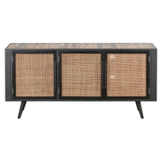 Rustic Black Natural and Rattan Media Cabinet with Three Doors-TV Stands-DECOROLALA
