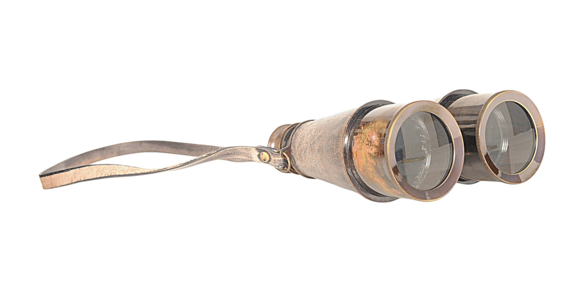 Rustic Brass And Leather Binoculars In Wood Storage Box-Sculptures-DECOROLALA