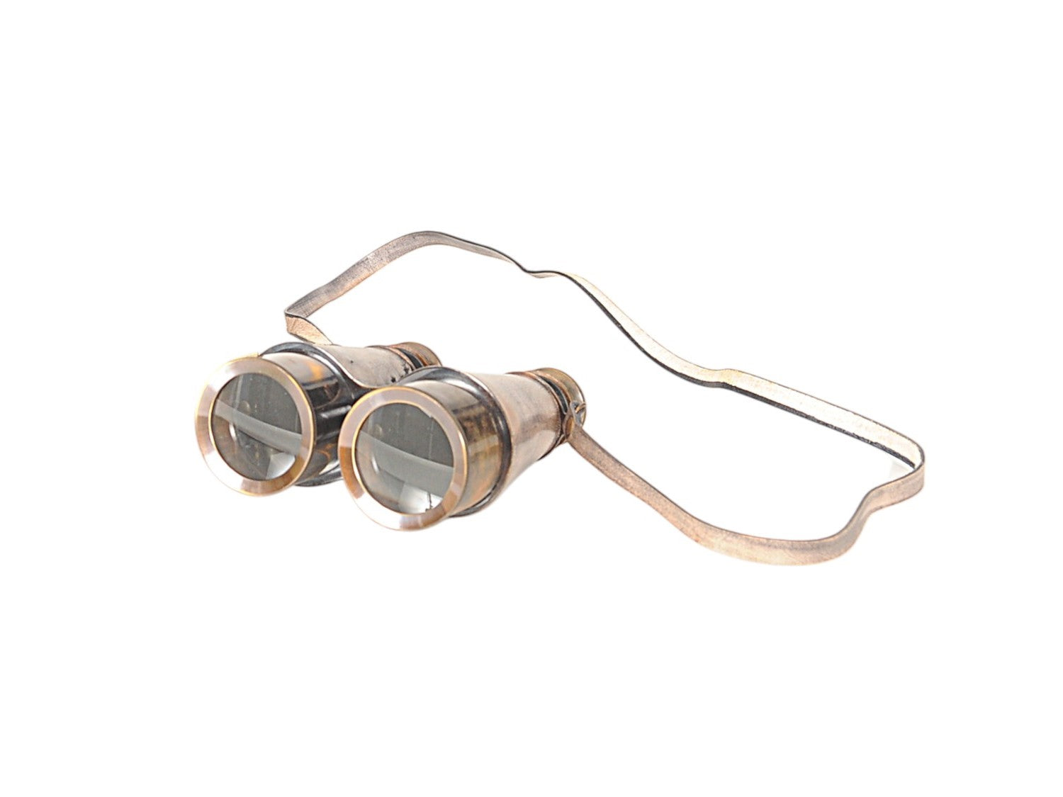 Rustic Brass And Leather Binoculars In Wood Storage Box-Sculptures-DECOROLALA