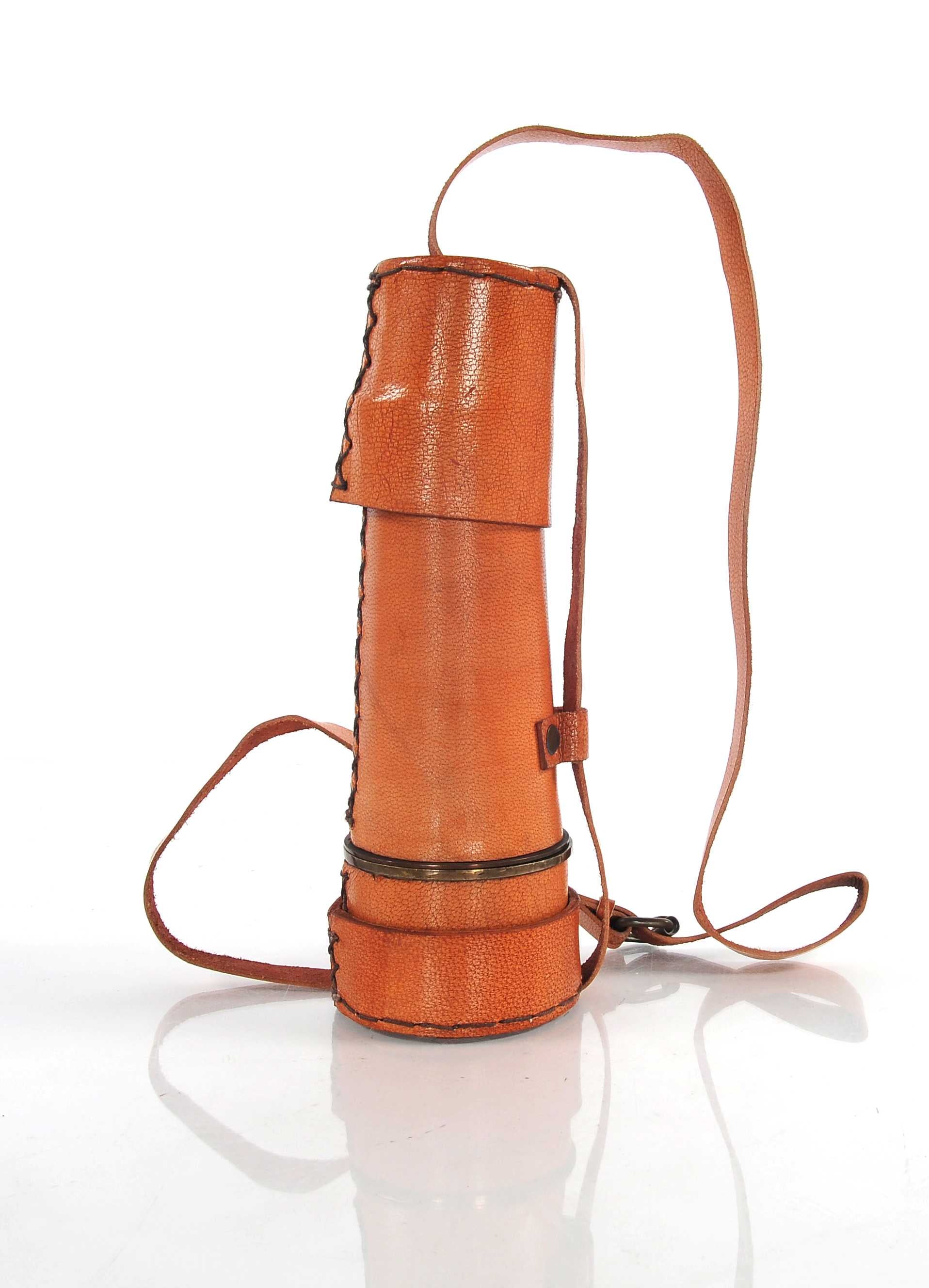 Rustic Brass And Leather Handheld Telescope-Sculptures-DECOROLALA