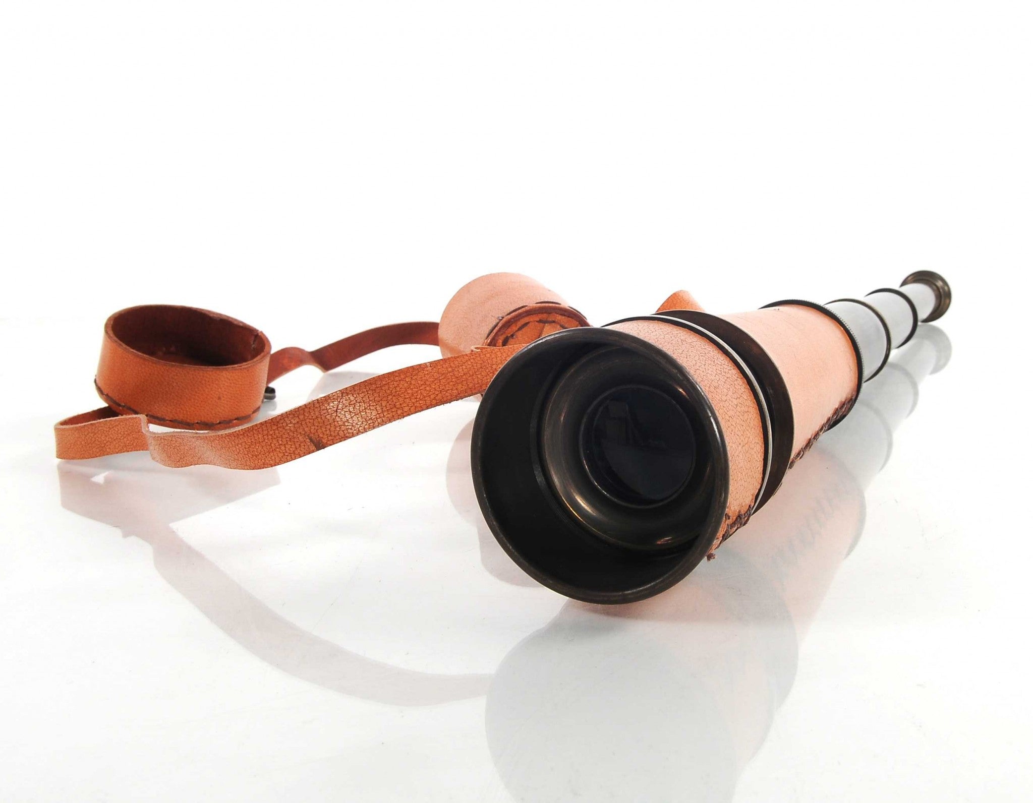 Rustic Brass And Leather Handheld Telescope-Sculptures-DECOROLALA