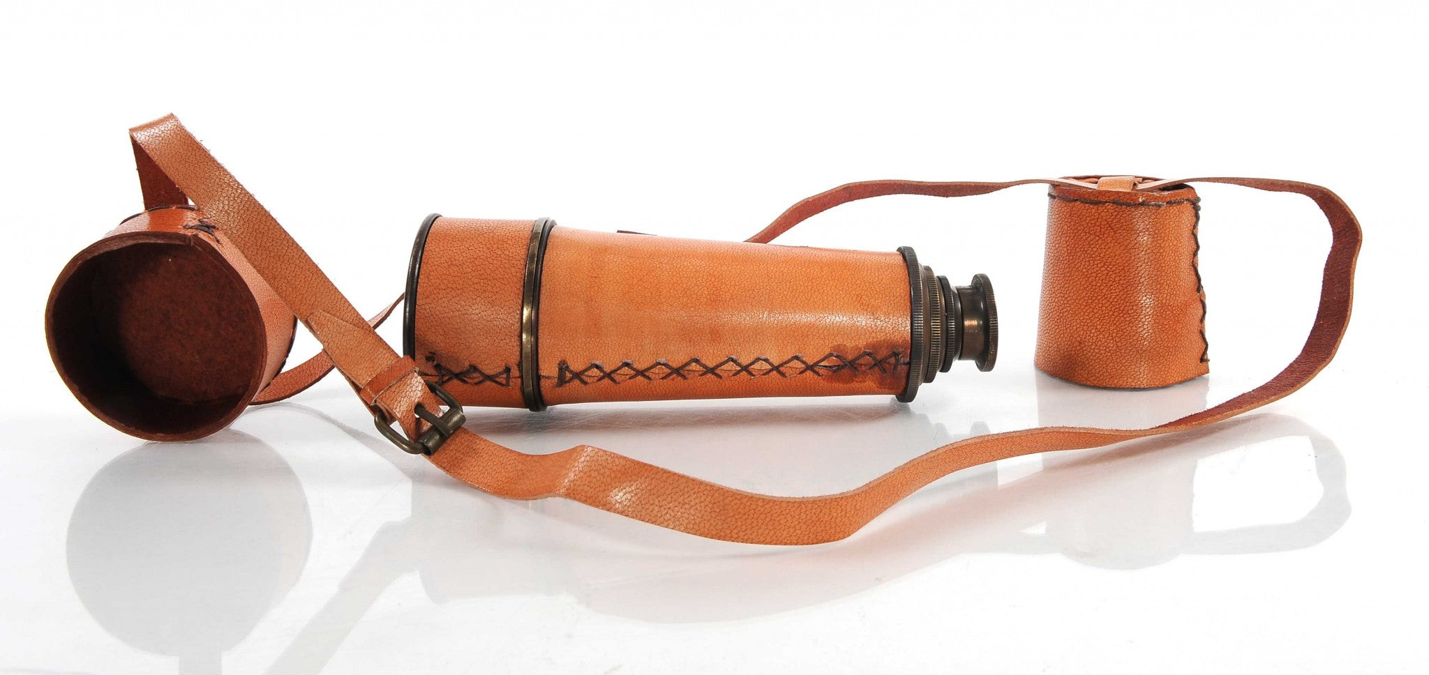 Rustic Brass And Leather Handheld Telescope-Sculptures-DECOROLALA