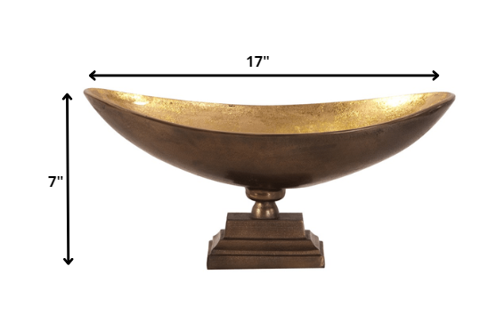 Rustic Bronze Oblong Footed Centerpiece Bowl-Vases-DECOROLALA
